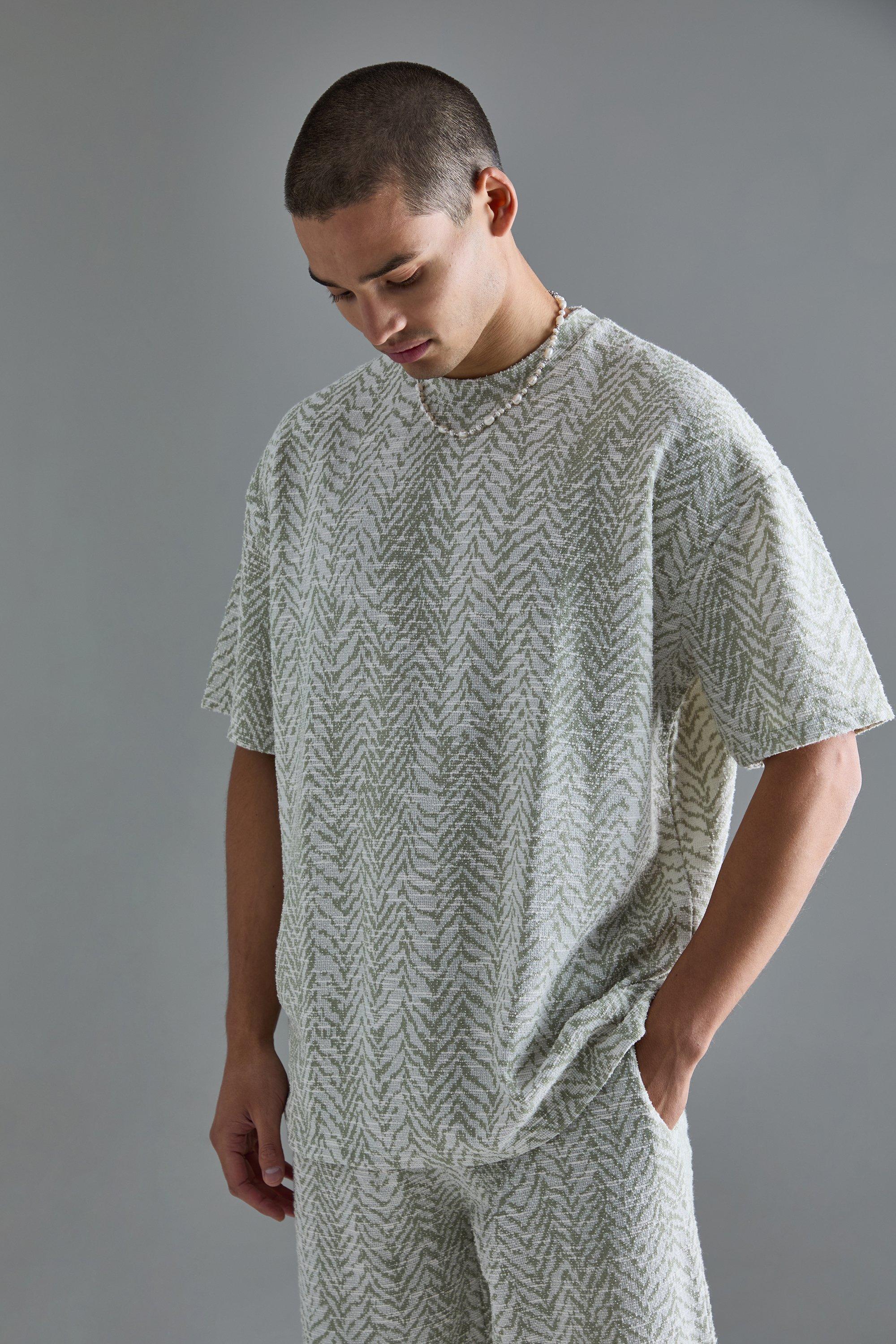 Mens Green Oversized Boucle T-shirt, Green